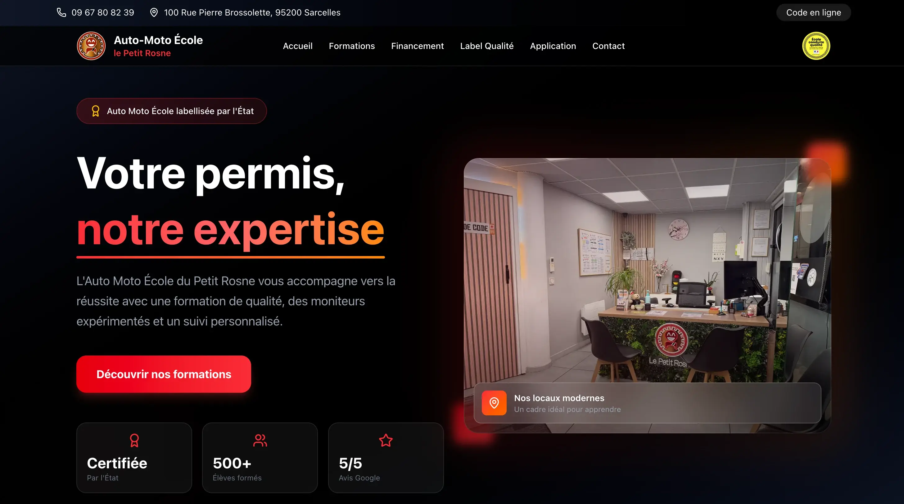 Site vitrine - la page d'accueil