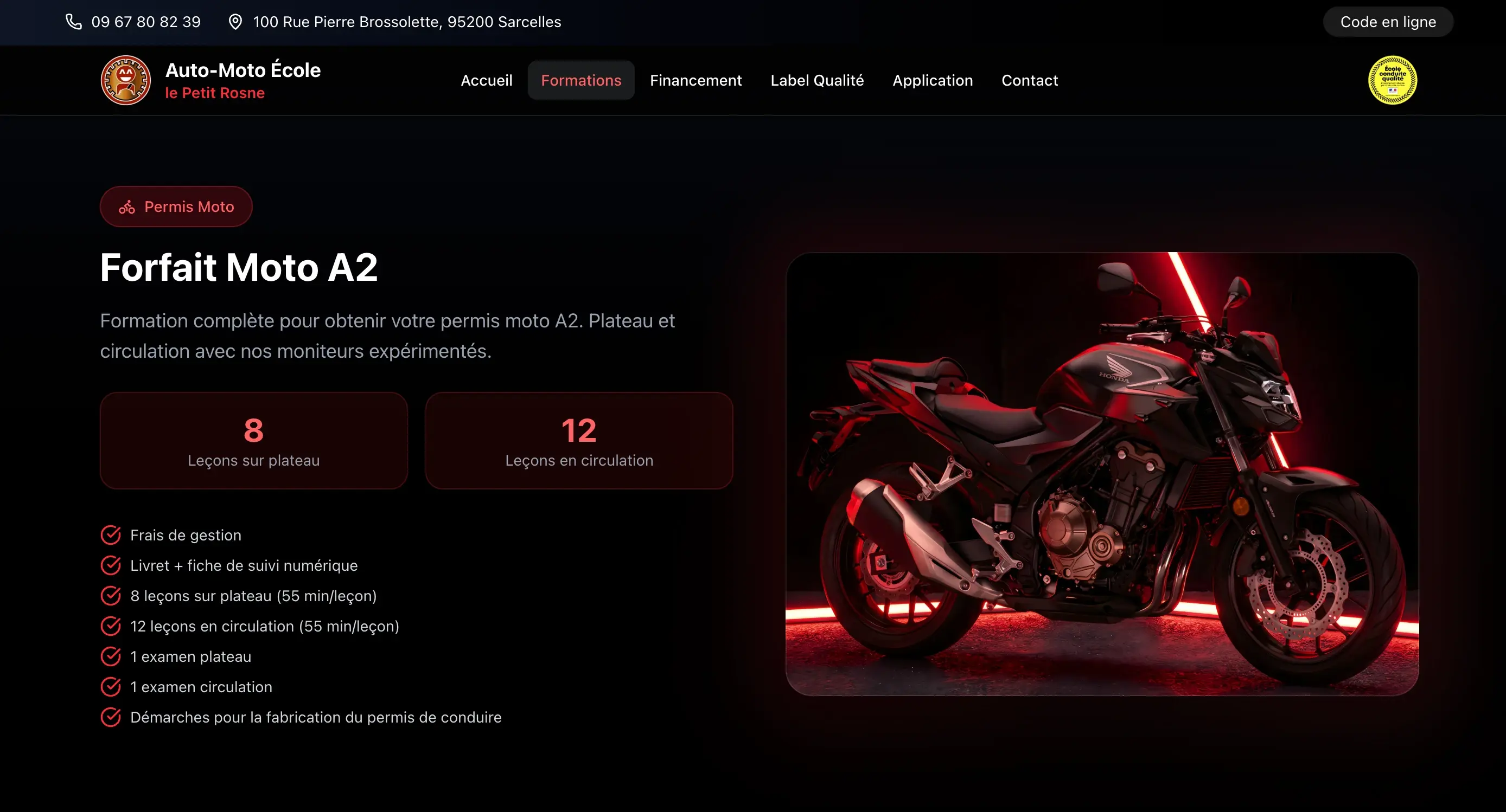 Site vitrine - la page des formations