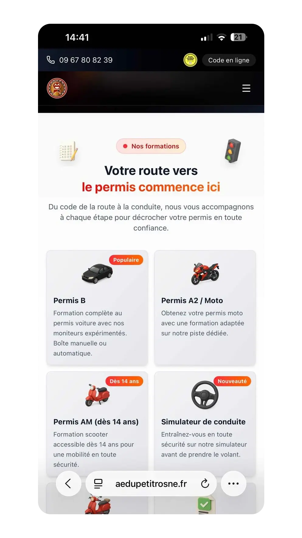 Site vitrine - le site sur téléphone