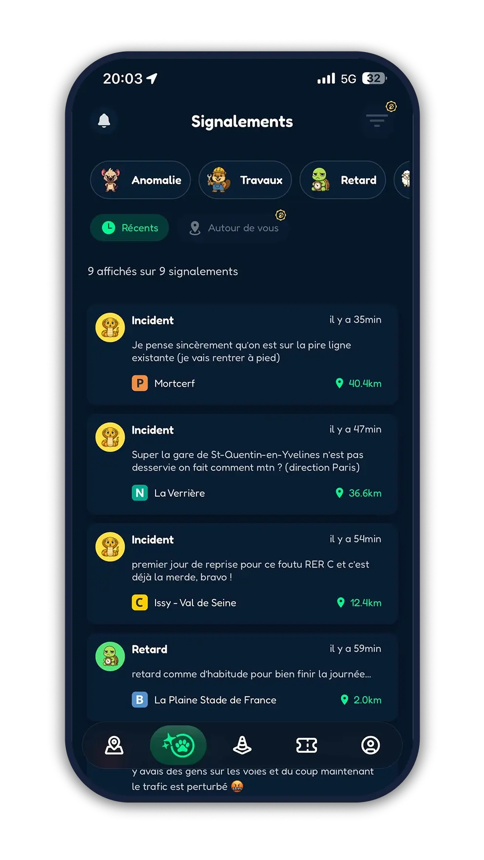 Application mobile - le fil des signalements