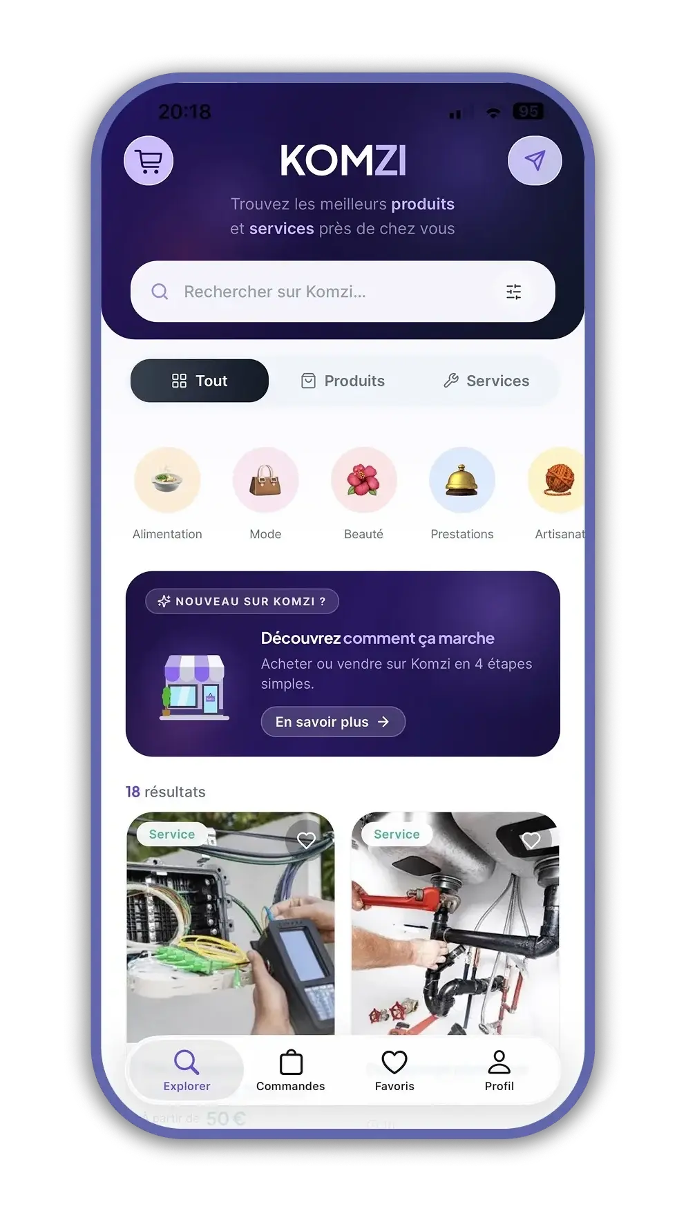 Application mobile - accueil côté client