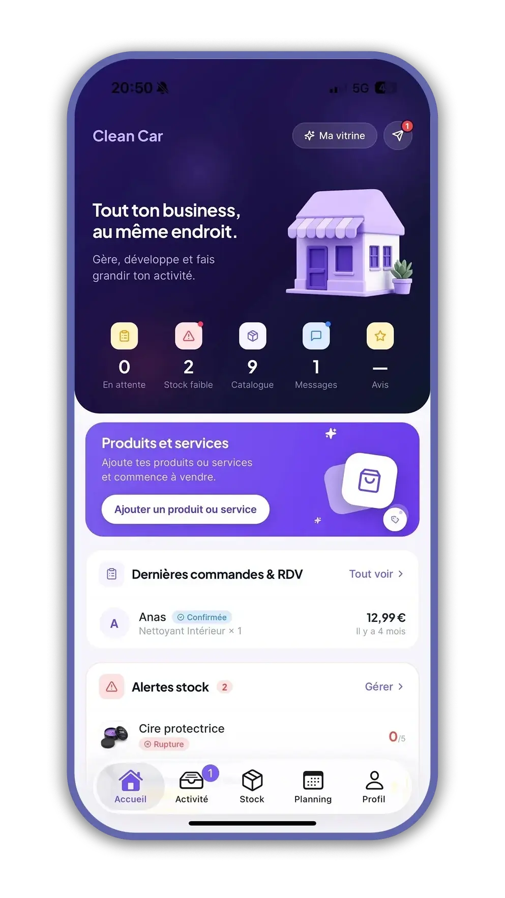 Application mobile - accueil côté professionnel