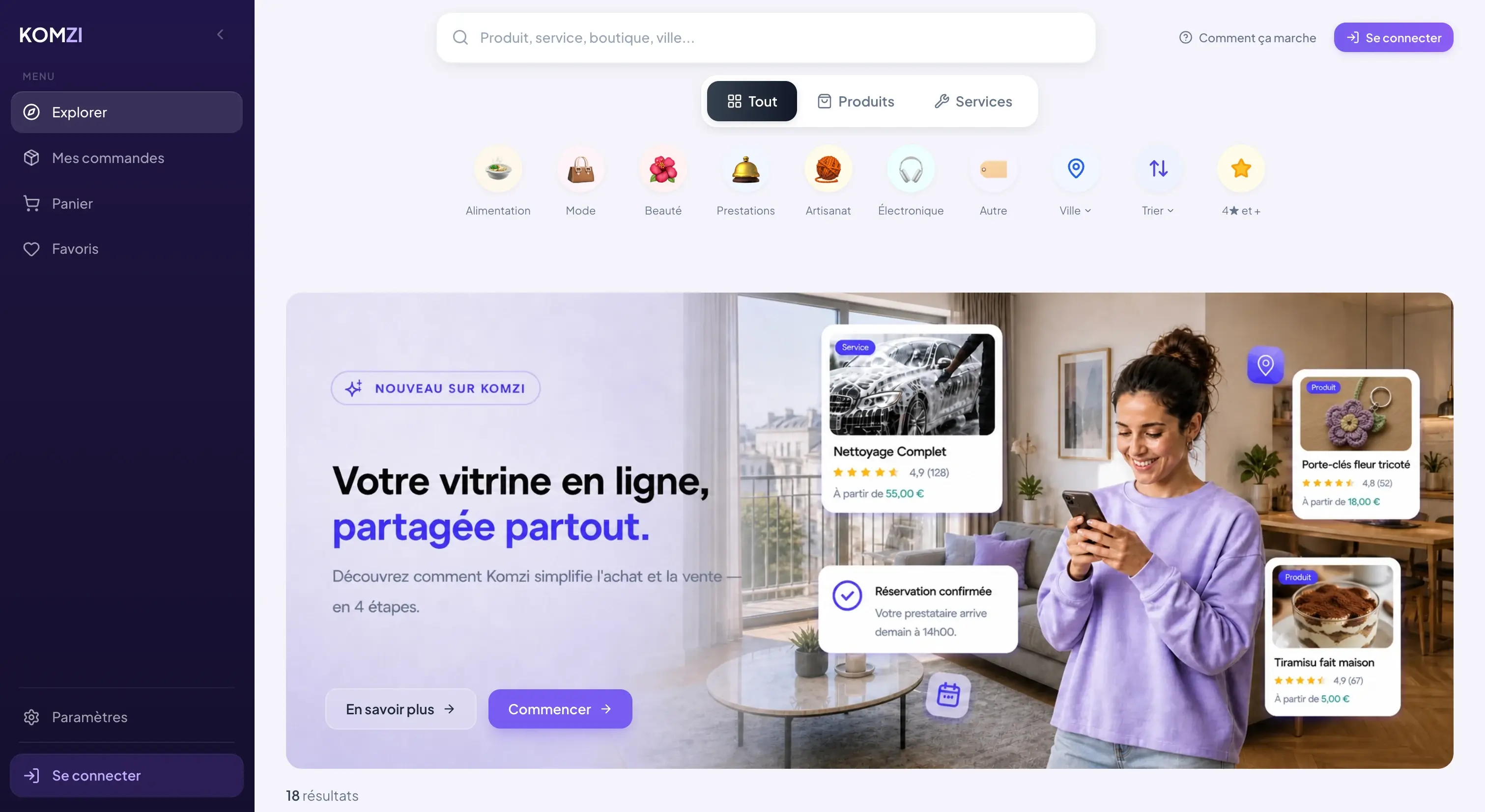 Plateforme web - page d'accueil