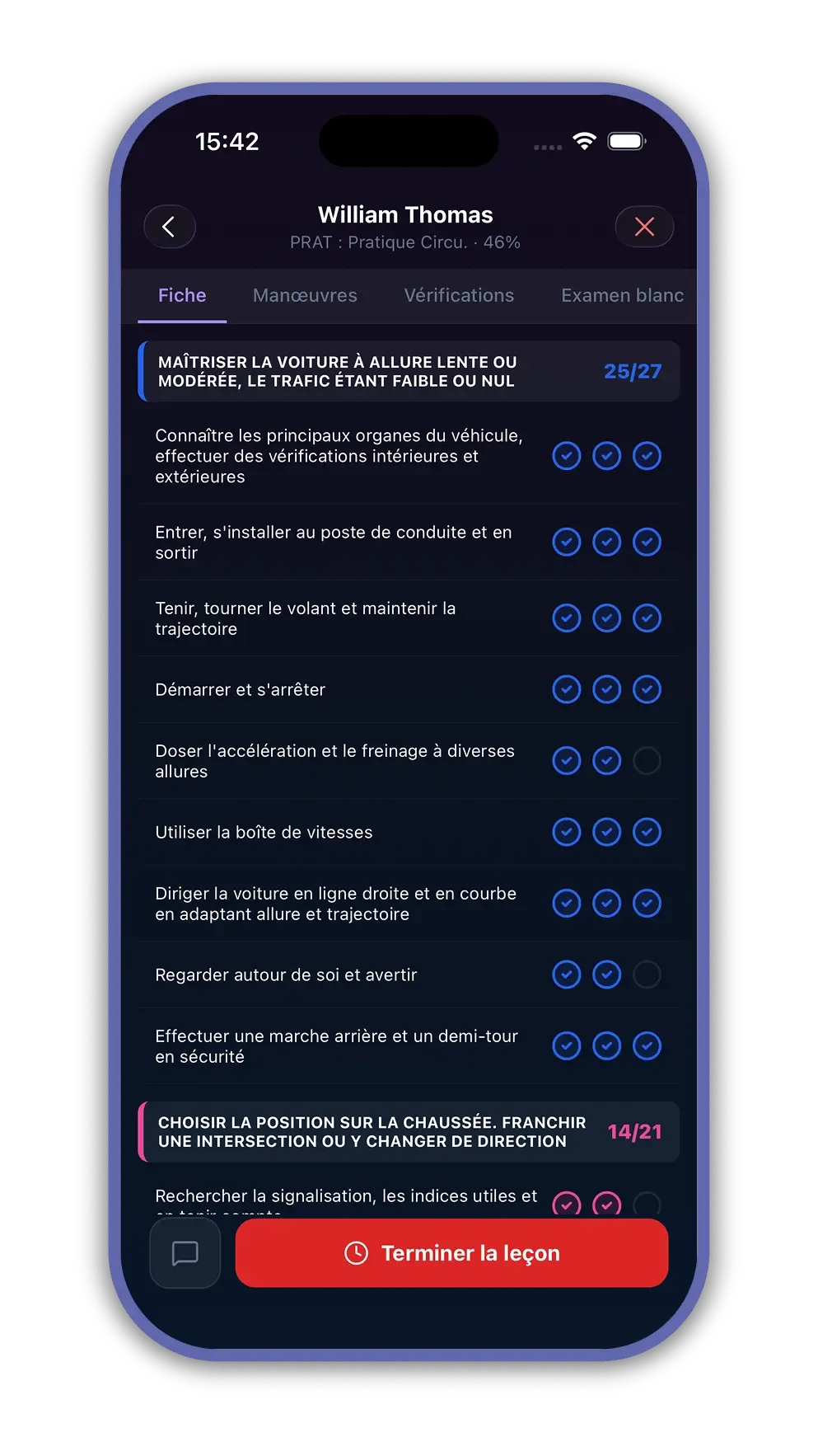 Application mobile - interface moniteur (évaluation d'un élève)